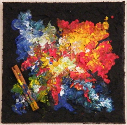 Nr. A24: Blumenstrauss, Acryl-Collage auf Leinwand (20 x 20 cm), 2008