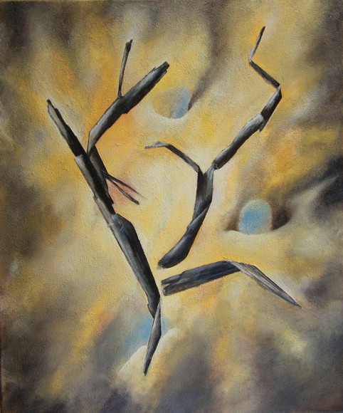 Nr. B59: Tanz im Raum, Acryl-Collage auf Leinwand (50 x 60 cm), 2009