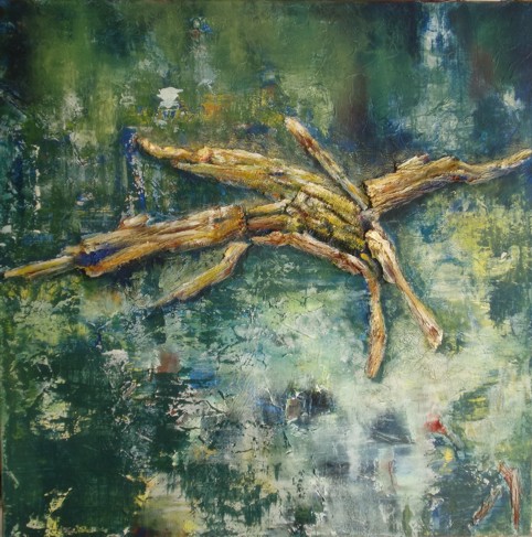 No. H02: Forest 3, Acrylic collage on canvas (80 x 80 cm), 2014