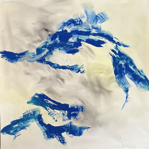 No. Q04: Flying Dolphins, Acryl on canvas (100 x 100 cm), 2024