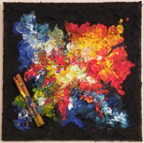 Nr. A24: Blumenstrauss, Acryl-Collage auf Leinwand (20 x 20 cm), 2008