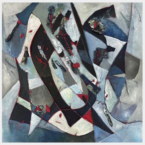 Nr. L43: Frauenkopf mit Kragen, Acryl-Collage auf Leinwand (80 x 80 cm), 2018